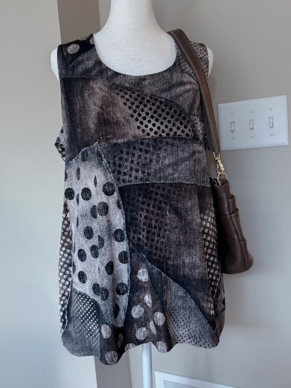 Mac & Me Mixed-Pattern Patchwork Sleeveless Tunic - Size Large